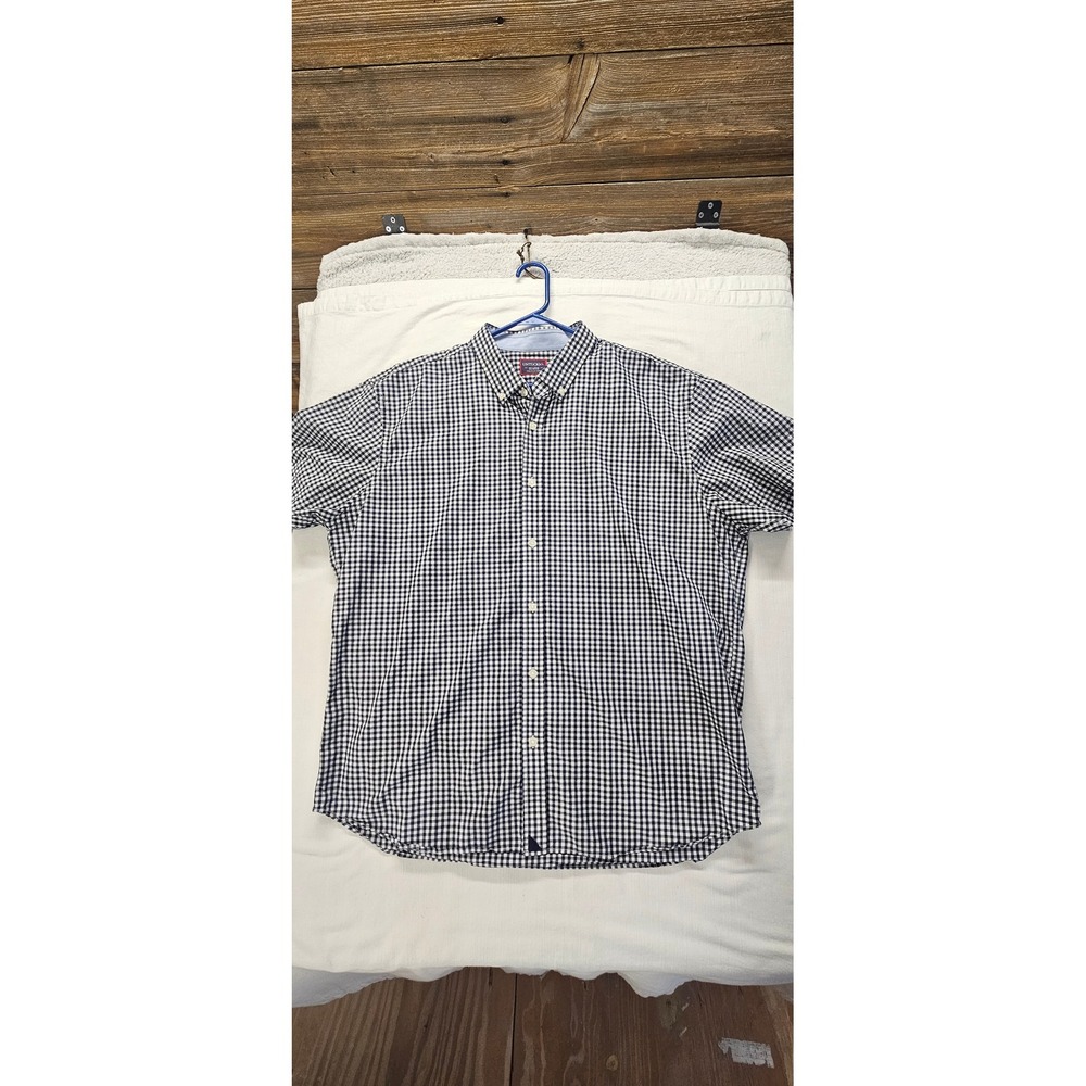 UNTUCKit Mens XXL Navy Blue Gingham Check Short Sleeve Button Down Cotton Shirt
